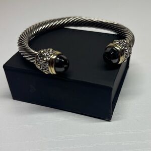 Twisted Elegant Silver, Gold, and Black Women's Bracelet Bangle